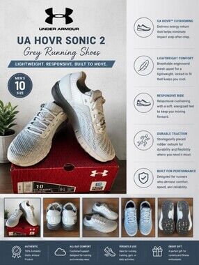 UNDER ARMOUR UA HOVR Sonic 2 Grey Running Shoe 10